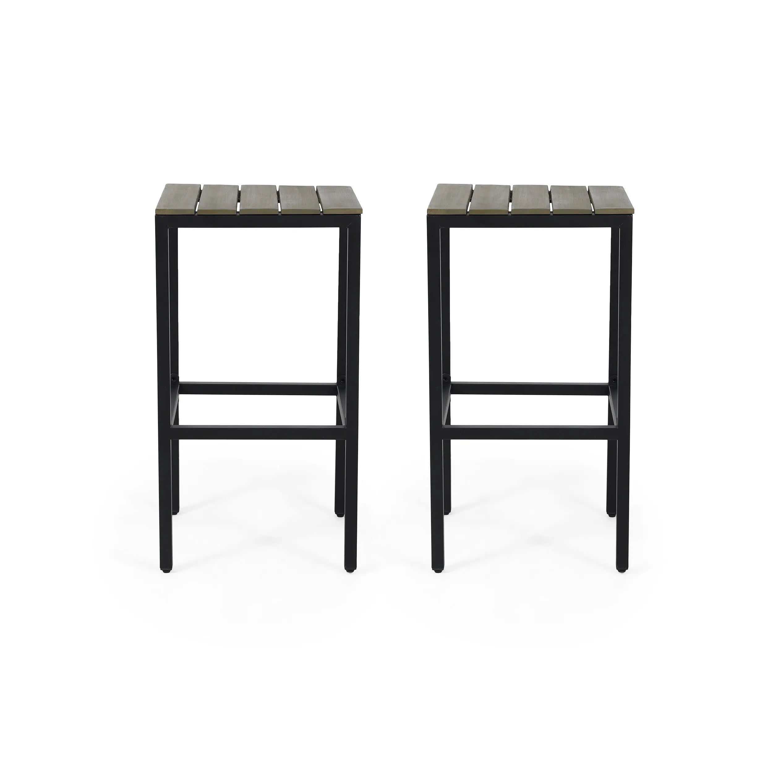 Set of Two 30" Gray Solid Wood Backless Outdoor Bar Height Chairs Homeroots Outdoor