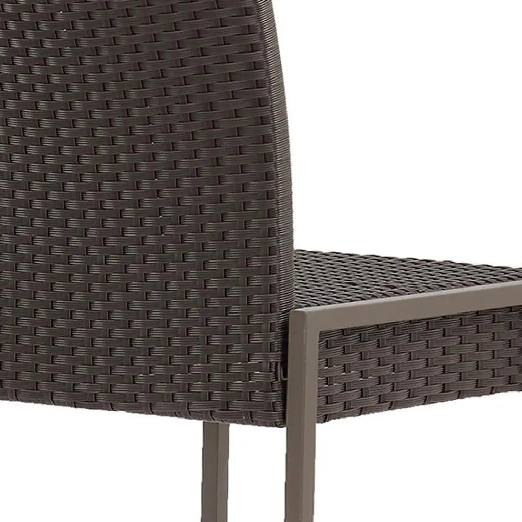 Set of Two 30" Gray and Dark Brown Iron Outdoor Bar Height Chairs Homeroots Outdoor