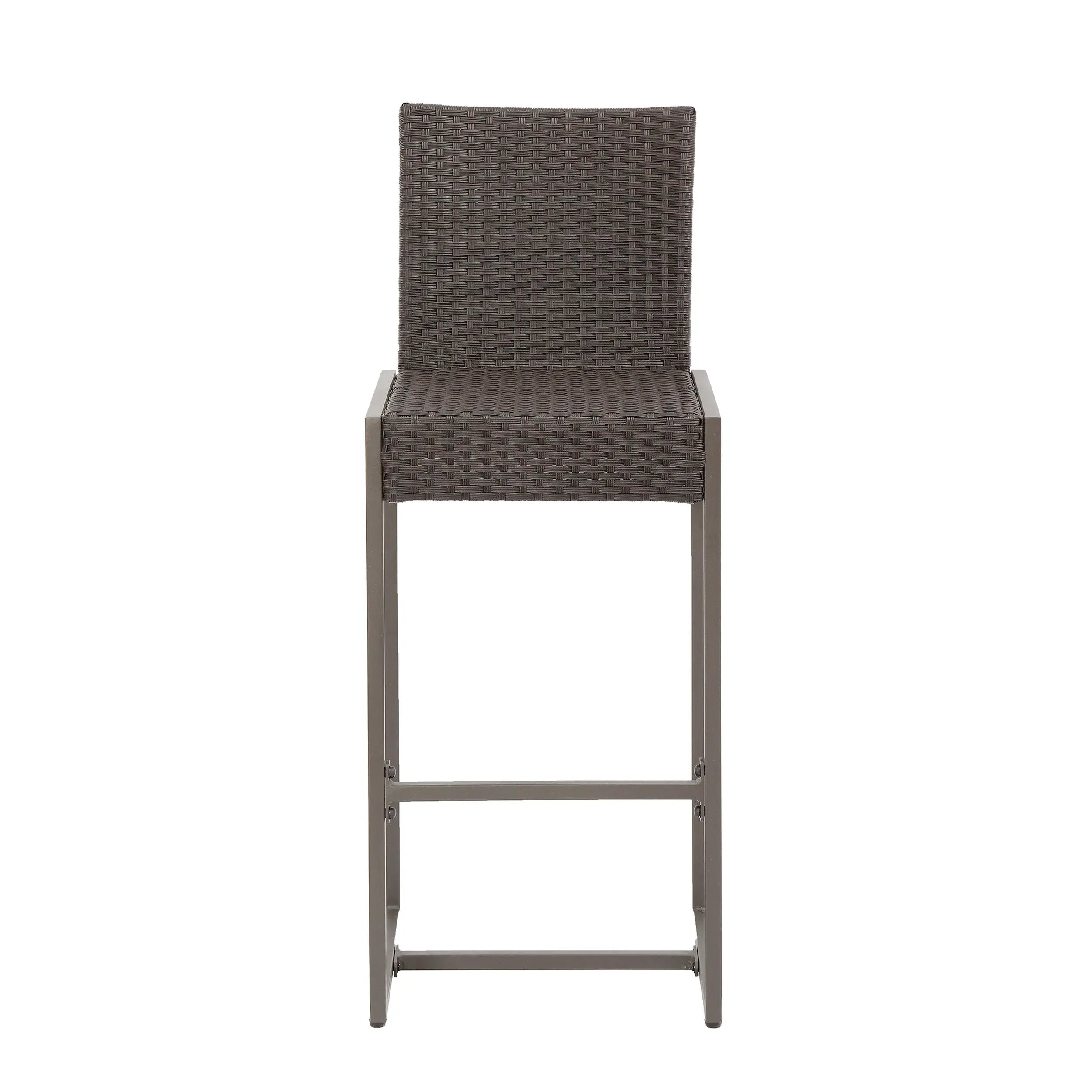 Set of Two 30" Gray and Dark Brown Iron Outdoor Bar Height Chairs Homeroots Outdoor