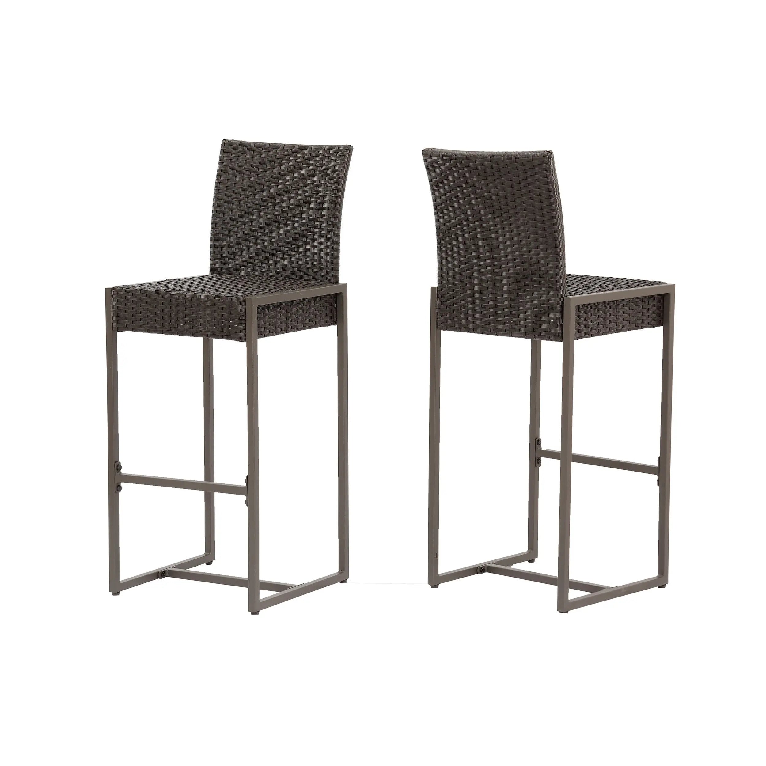 Set of Two 30" Gray and Dark Brown Iron Outdoor Bar Height Chairs Homeroots Outdoor