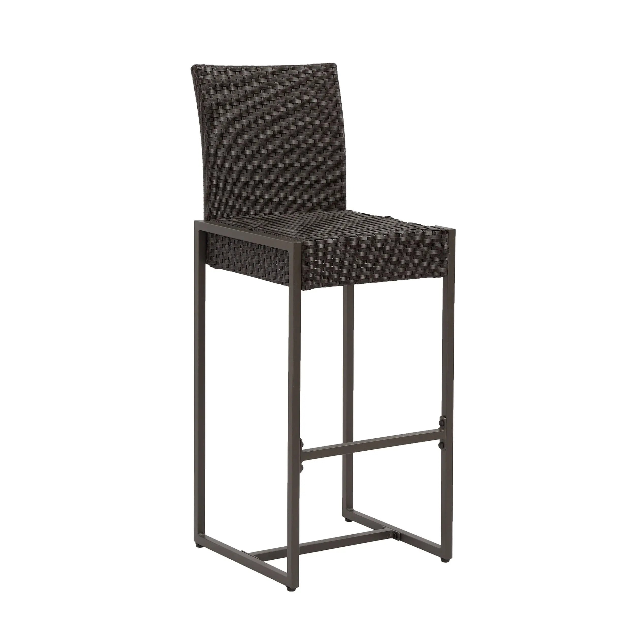 Set of Two 30" Gray and Dark Brown Iron Outdoor Bar Height Chairs Homeroots Outdoor