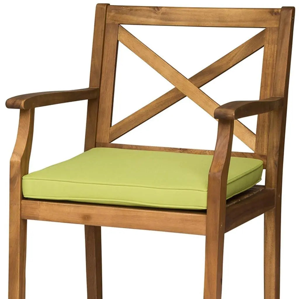 Set of Two 30" Natural and Green Solid Wood Outdoor Bar Height Chairs Homeroots Outdoor