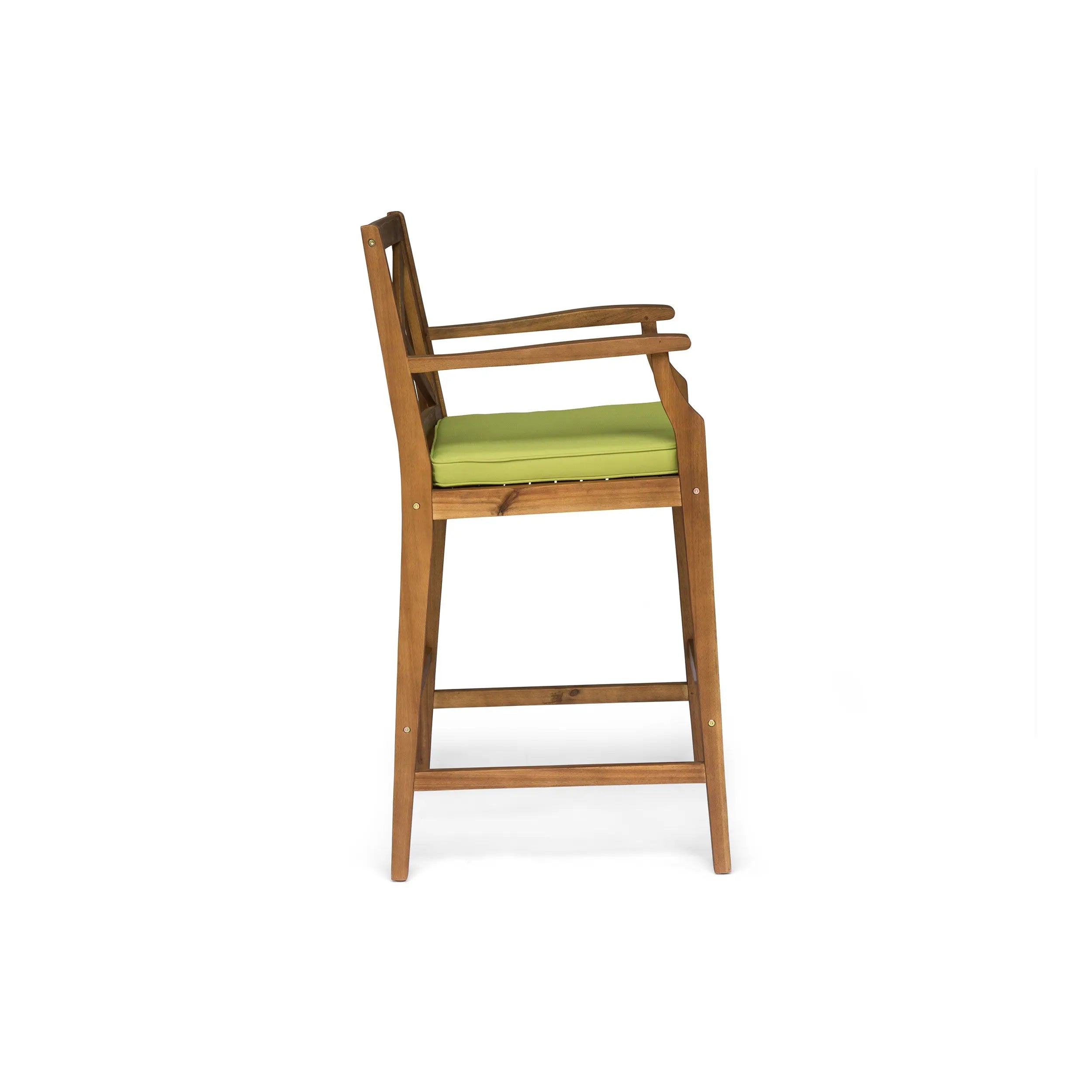 Set of Two 30" Natural and Green Solid Wood Outdoor Bar Height Chairs Homeroots Outdoor