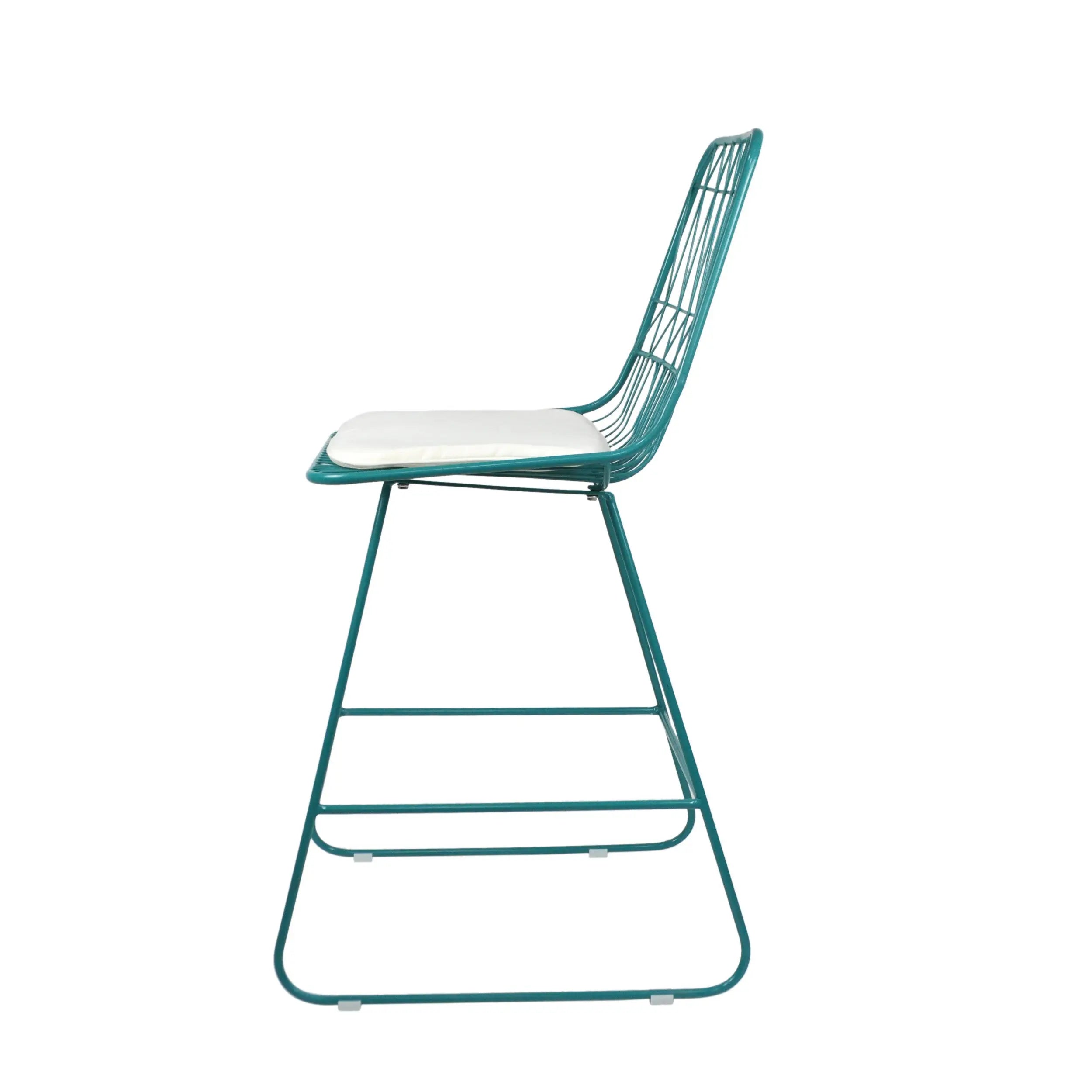 Set of Two 30" Teal Blue Iron Outdoor Bar Height Chairs Homeroots Outdoor