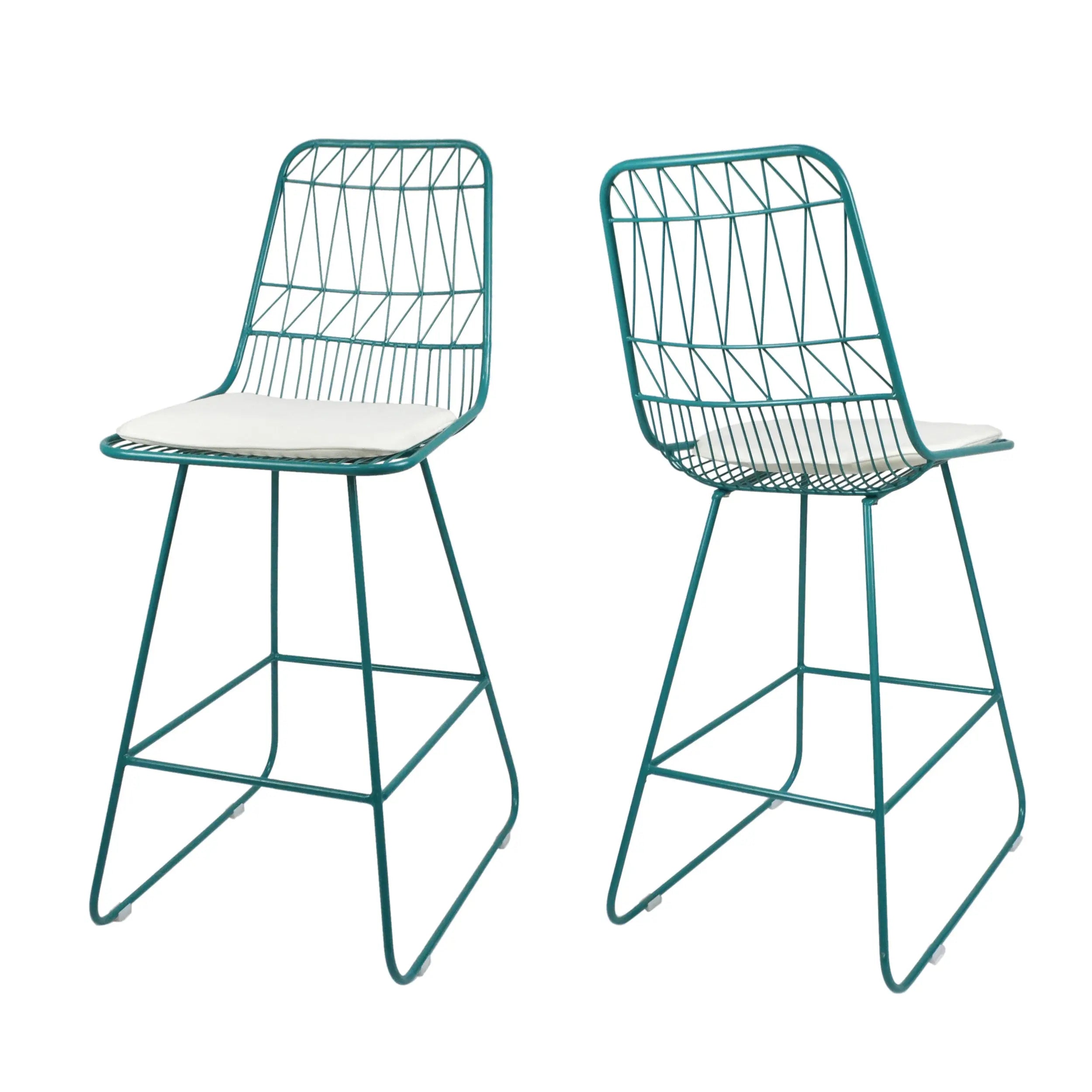 Set of Two 30" Teal Blue Iron Outdoor Bar Height Chairs Homeroots Outdoor