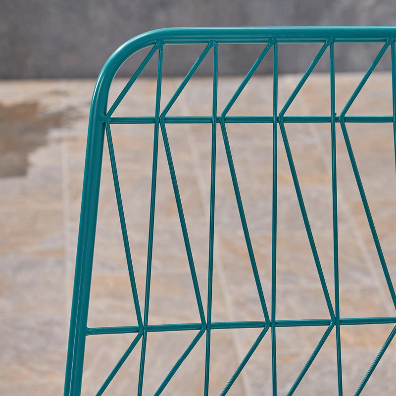 Set of Two 30" Teal Blue Iron Outdoor Bar Height Chairs Homeroots Outdoor