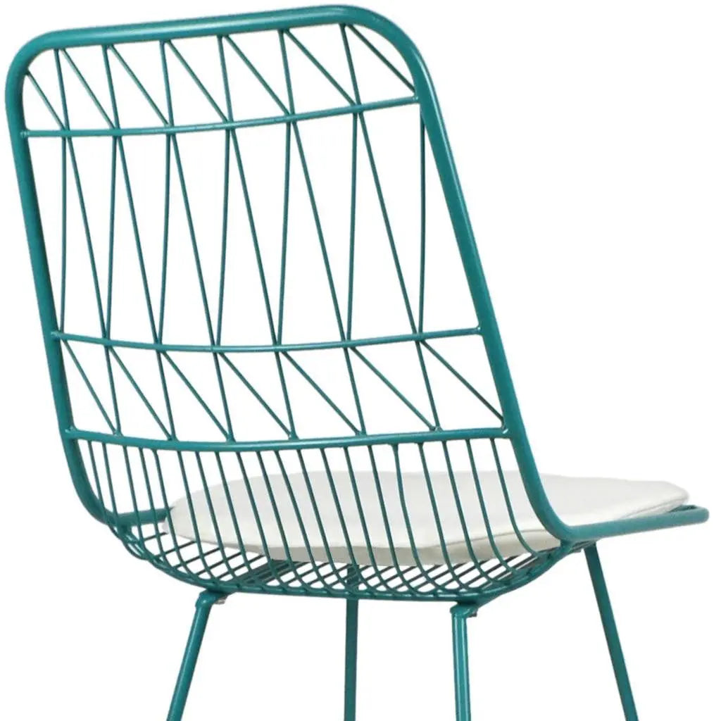 Set of Two 30" Teal Blue Iron Outdoor Bar Height Chairs Homeroots Outdoor
