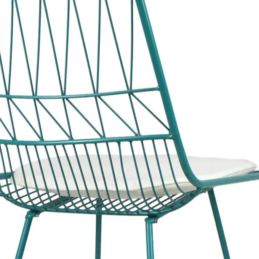 Set of Two 30" Teal Blue Iron Outdoor Bar Height Chairs Homeroots Outdoor