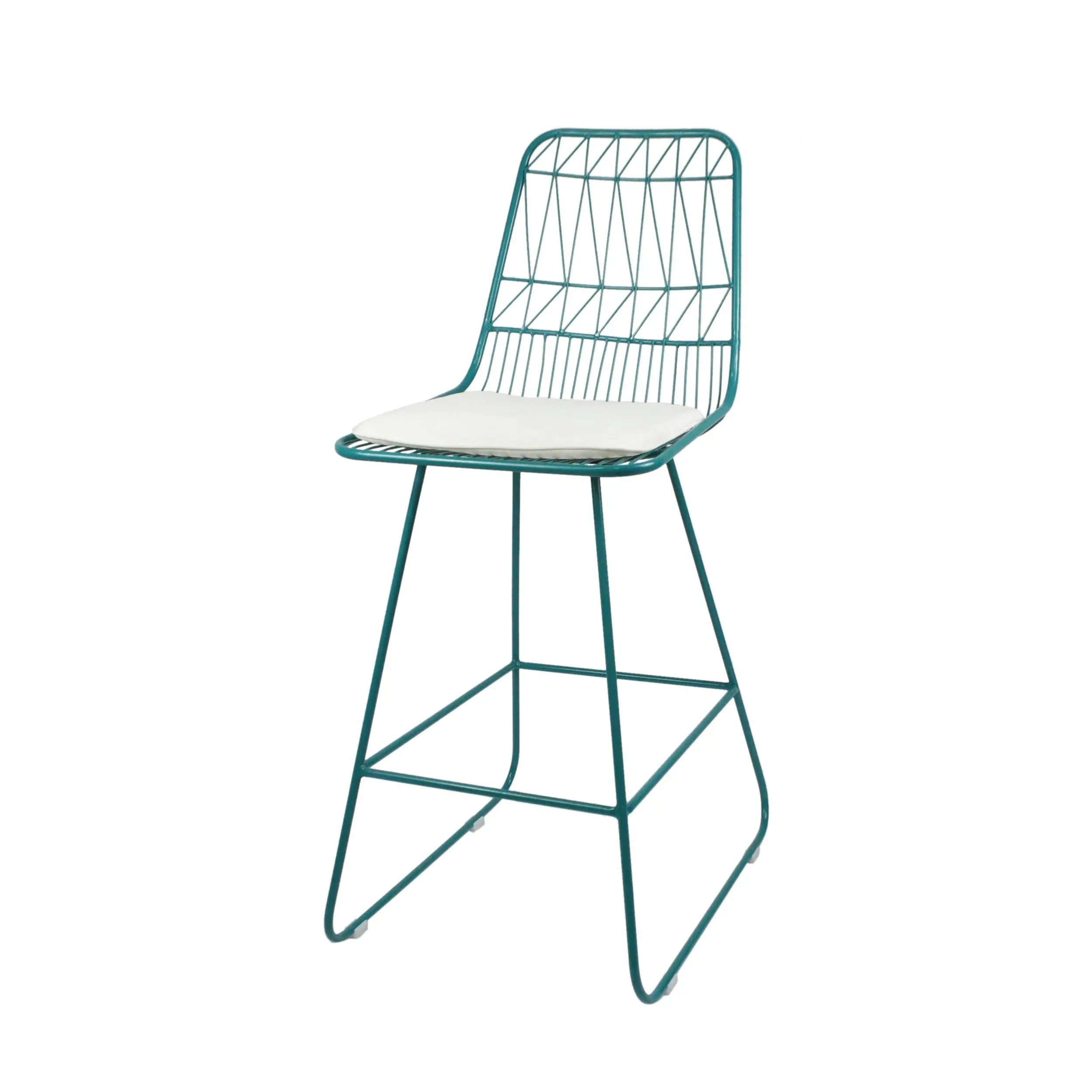 Set of Two 30" Teal Blue Iron Outdoor Bar Height Chairs Homeroots Outdoor