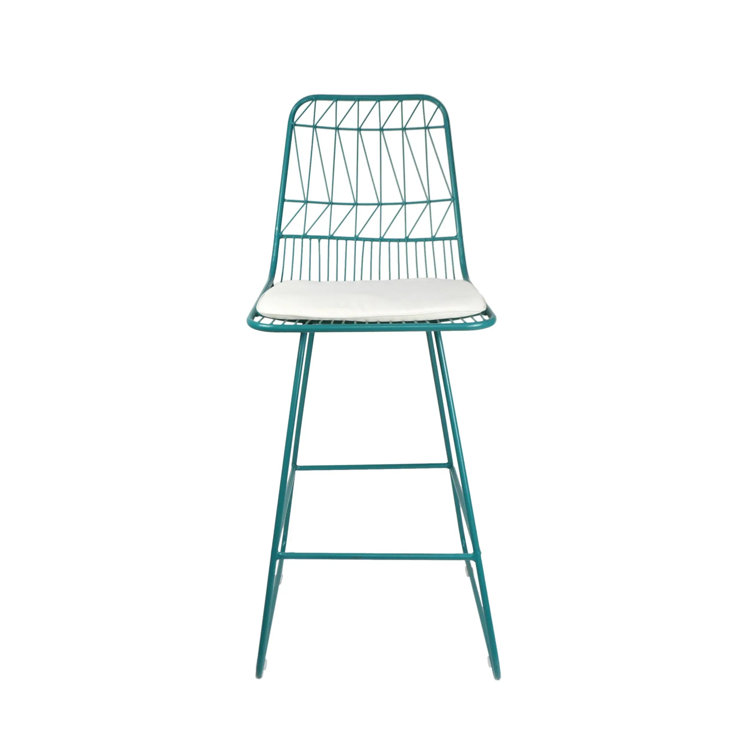 Set of Two 30" Teal Blue Iron Outdoor Bar Height Chairs Homeroots Outdoor