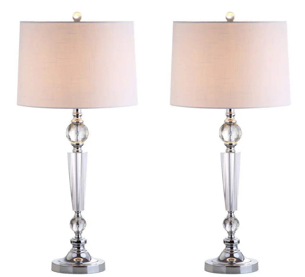 Set of Two 31" Clear And Silver Table Lamps With Drum Shades Homeroots Lighting