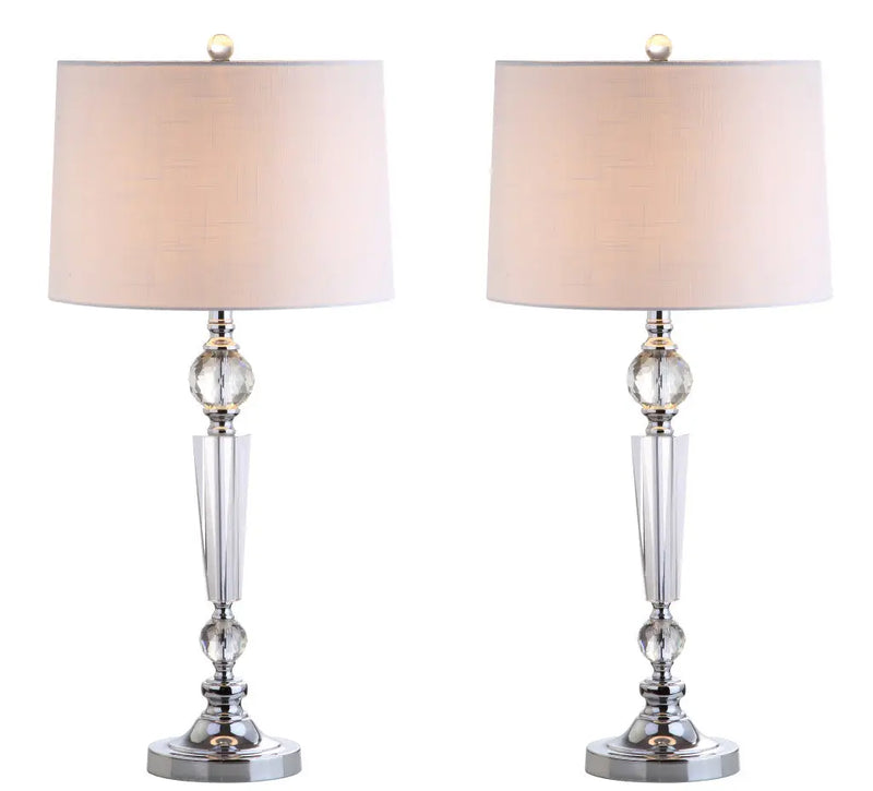 Set of Two 31" Clear And Silver Table Lamps With Drum Shades Homeroots Lighting