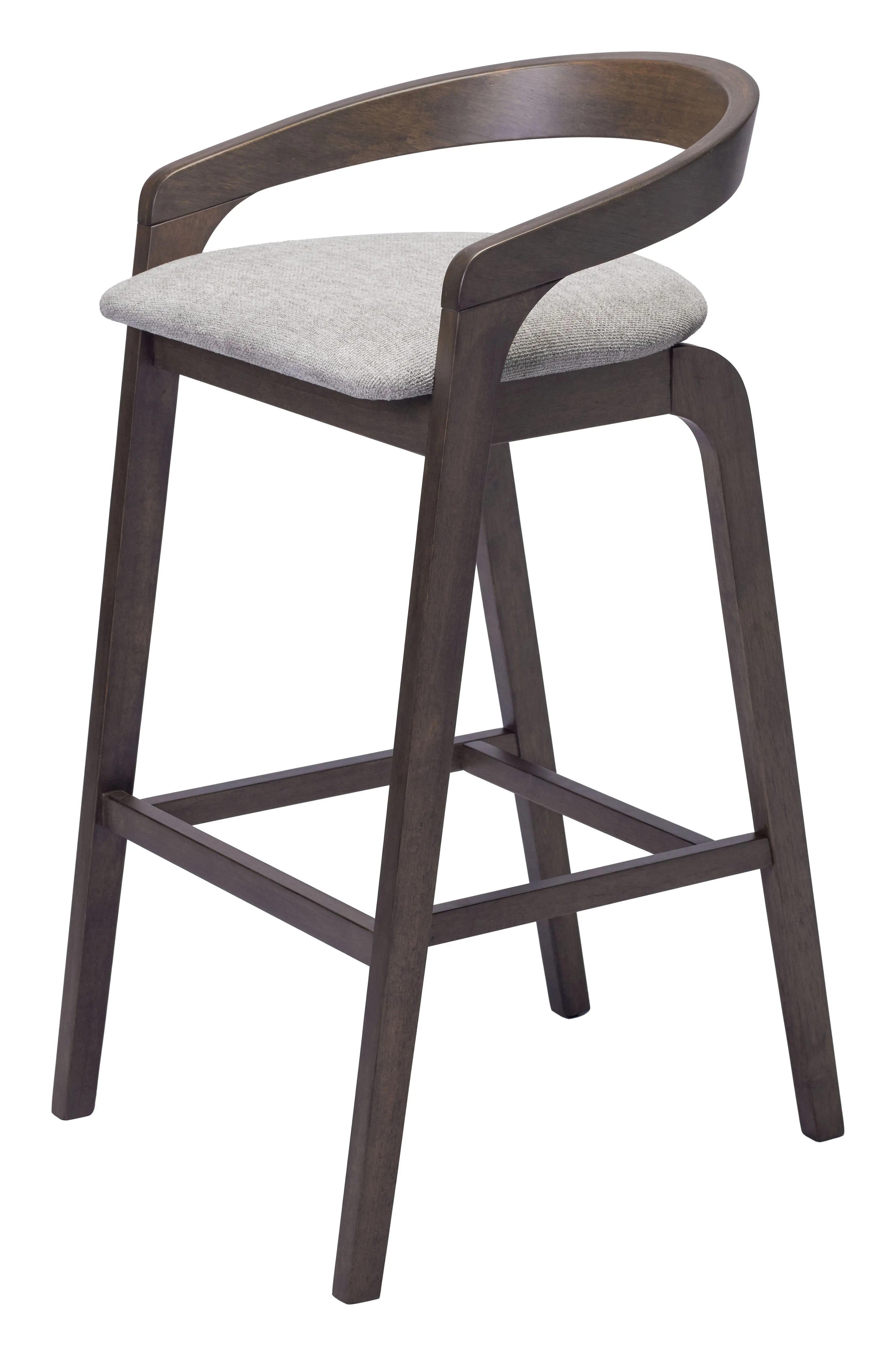 Set of Two 31" Gray and Espresso Fabric and Solid Wood Low Back Bar Height Bar Chairs Homeroots Living Room