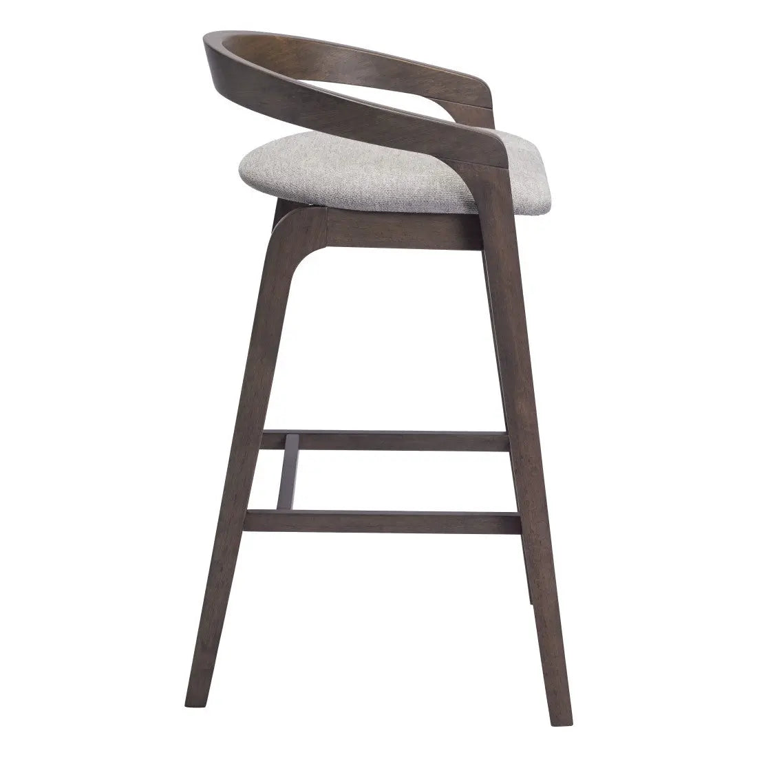 Set of Two 31" Gray and Espresso Fabric and Solid Wood Low Back Bar Height Bar Chairs Homeroots Living Room