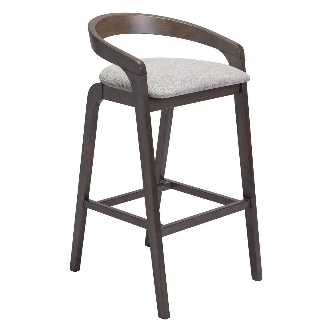 Set of Two 31" Gray and Espresso Fabric and Solid Wood Low Back Bar Height Bar Chairs Homeroots Living Room