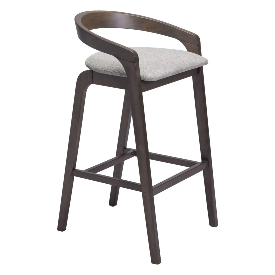 Set of Two 31" Gray and Espresso Fabric and Solid Wood Low Back Bar Height Bar Chairs Homeroots Living Room