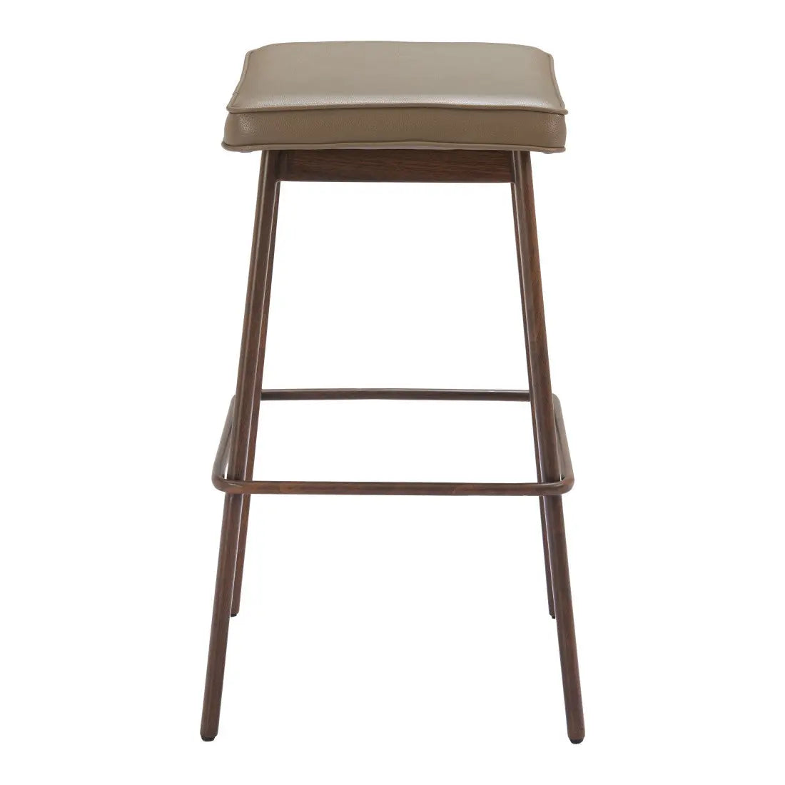 Set of Two 31" Taupe and Walnut Faux Leather and Steel Backless Bar Height Bar Chairs Homeroots Living Room