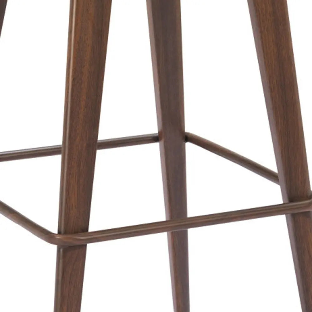 Set of Two 31" Taupe and Walnut Faux Leather and Steel Backless Bar Height Bar Chairs Homeroots Living Room