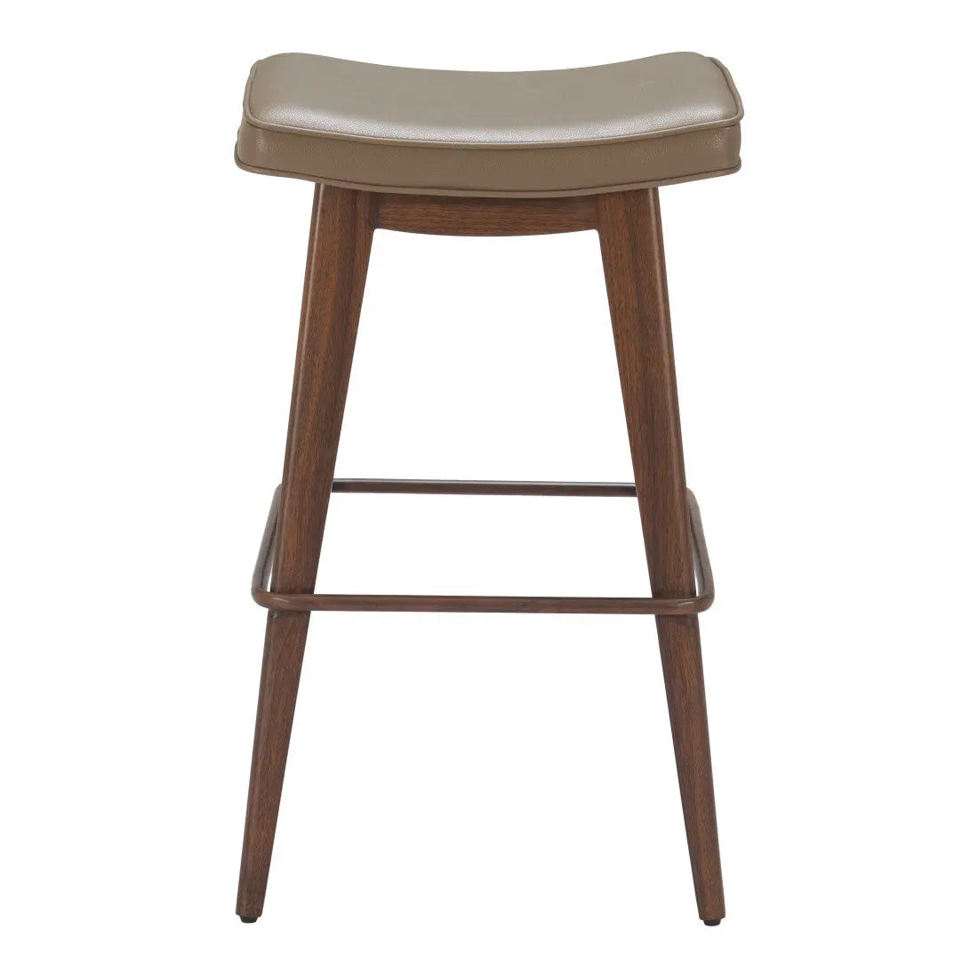 Set of Two 31" Taupe and Walnut Faux Leather and Steel Backless Bar Height Bar Chairs Homeroots Living Room