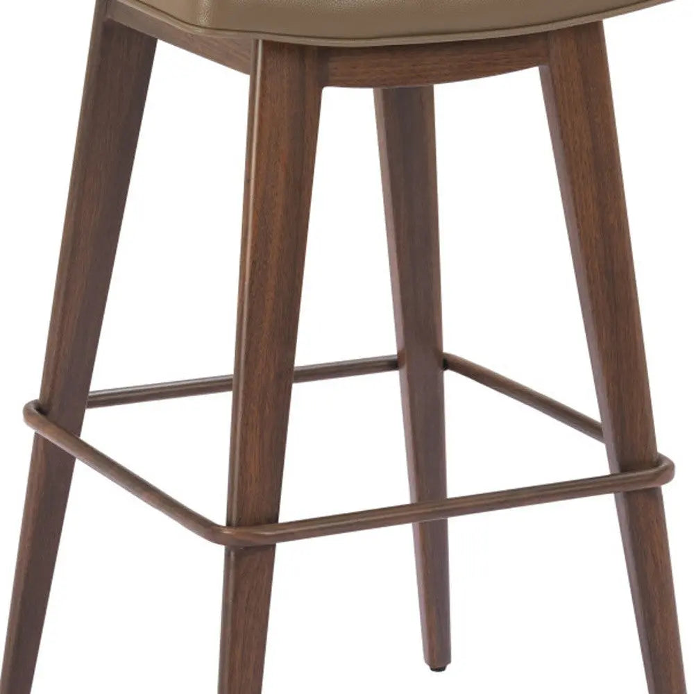 Set of Two 31" Taupe and Walnut Faux Leather and Steel Backless Bar Height Bar Chairs Homeroots Living Room