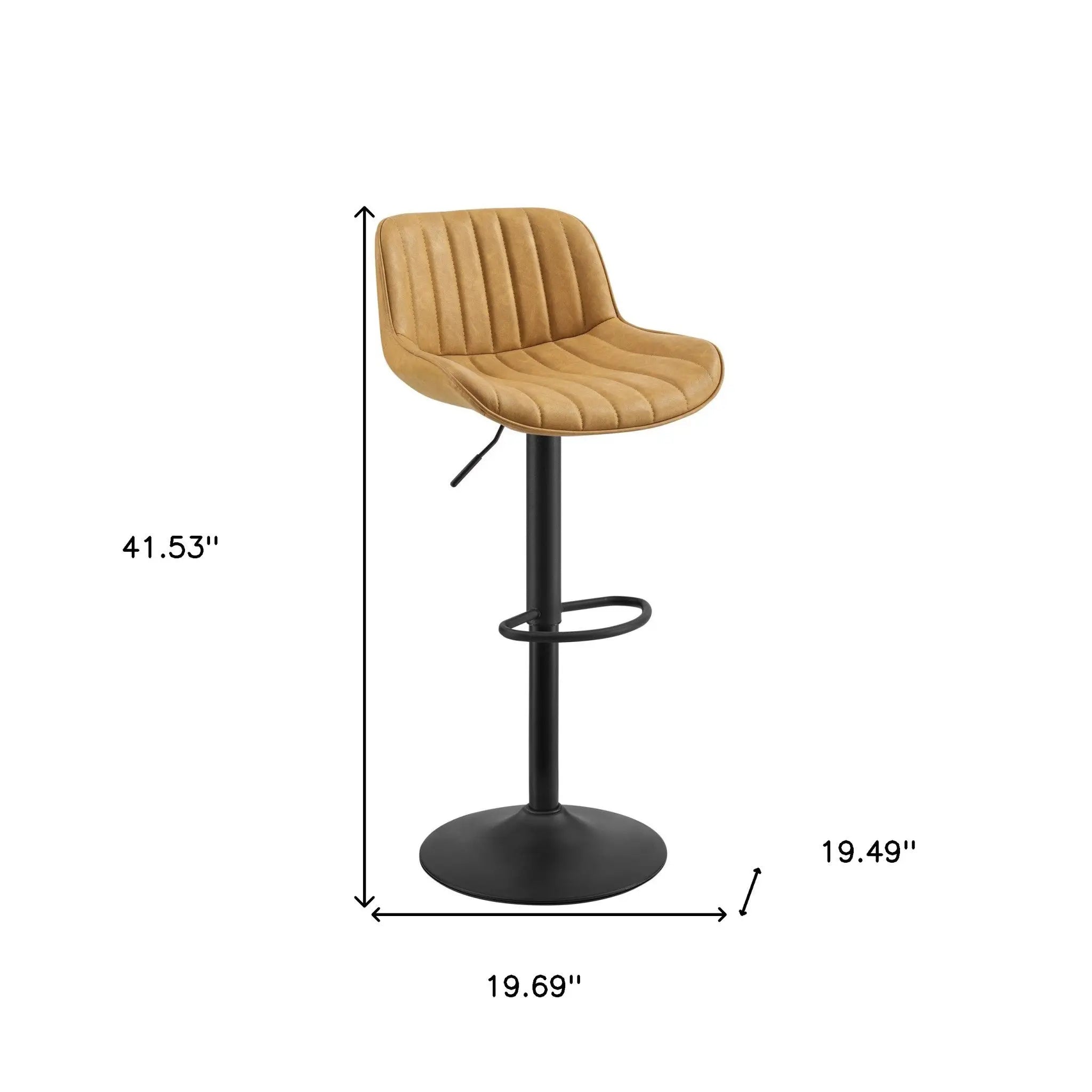 Set of Two 31" Yellow And Black Faux Leather And Steel Swivel Low Back Adjustable Height Bar Chairs Homeroots Living Room