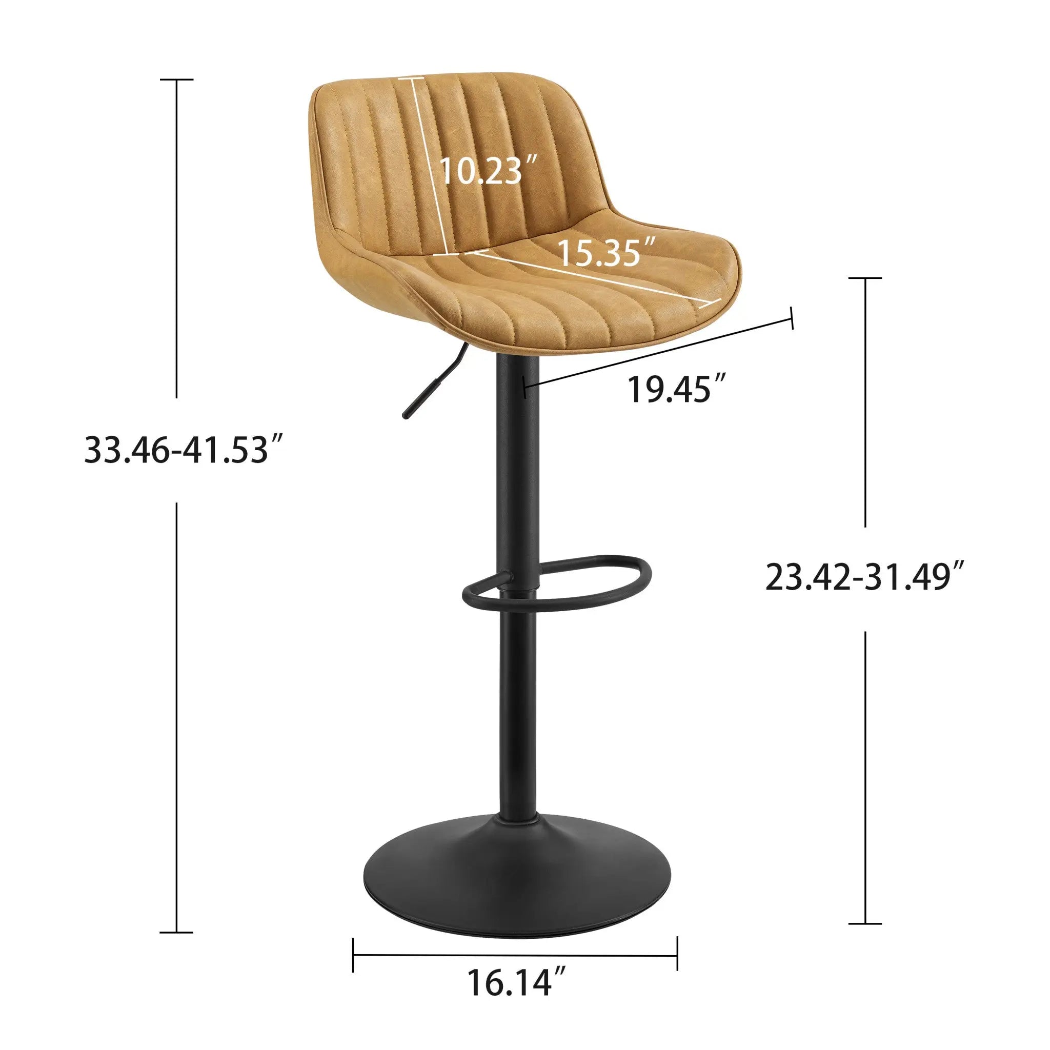 Set of Two 31" Yellow And Black Faux Leather And Steel Swivel Low Back Adjustable Height Bar Chairs Homeroots Living Room
