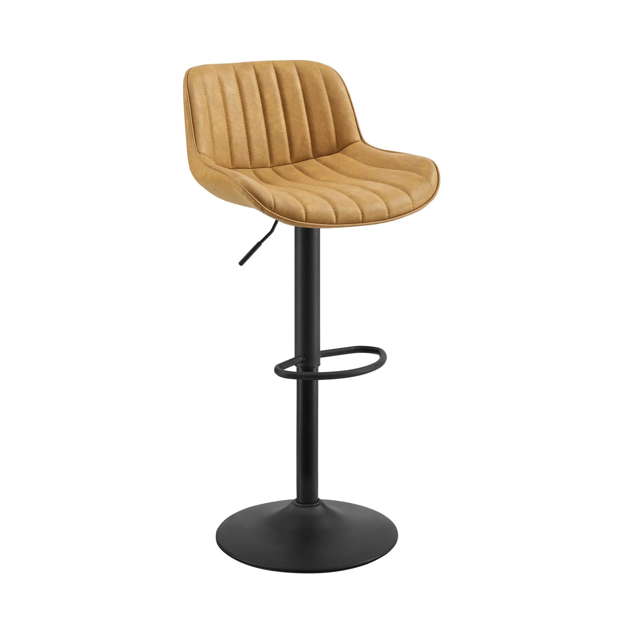 Set of Two 31" Yellow And Black Faux Leather And Steel Swivel Low Back Adjustable Height Bar Chairs Homeroots Living Room
