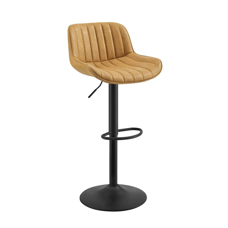 Set of Two 31" Yellow And Black Faux Leather And Steel Swivel Low Back Adjustable Height Bar Chairs Homeroots Living Room