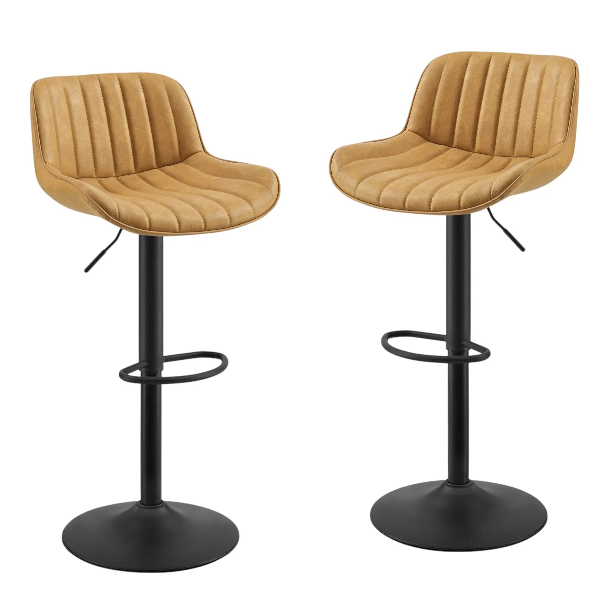 Set of Two 31" Yellow And Black Faux Leather And Steel Swivel Low Back Adjustable Height Bar Chairs Homeroots Living Room