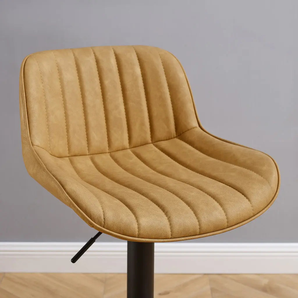 Set of Two 31" Yellow And Black Faux Leather And Steel Swivel Low Back Adjustable Height Bar Chairs Homeroots Living Room