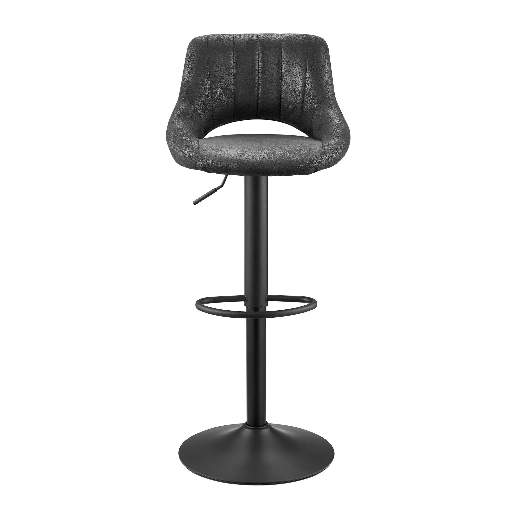 Set of Two 32" Black Faux Leather And Steel Swivel Low Back Adjustable Height Bar Chairs Homeroots Living Room
