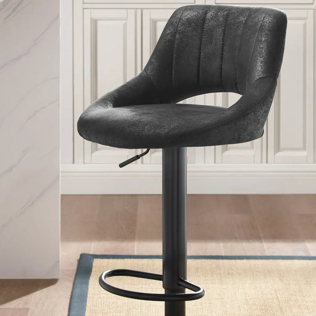 Set of Two 32" Black Faux Leather And Steel Swivel Low Back Adjustable Height Bar Chairs Homeroots Living Room