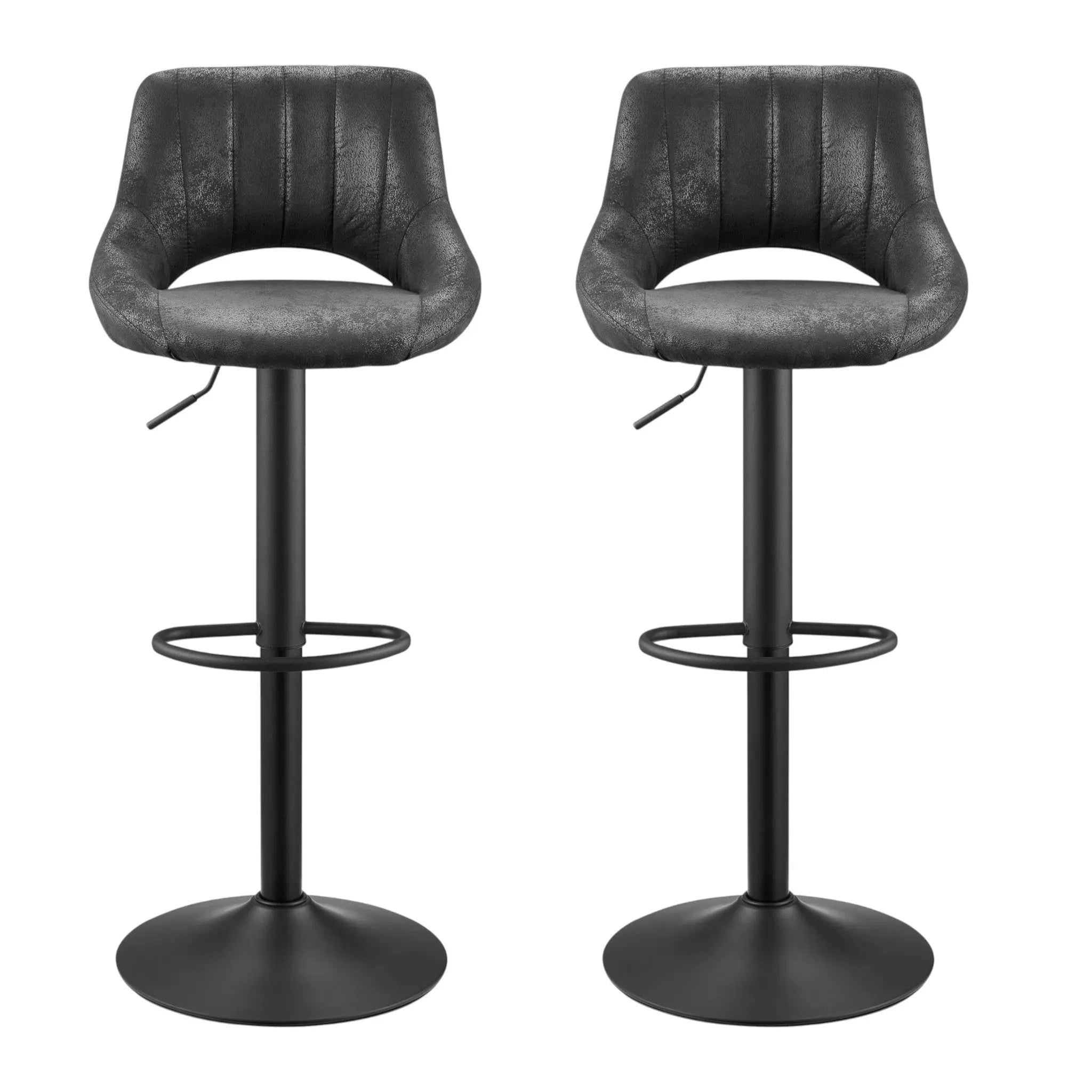 Set of Two 32" Black Faux Leather And Steel Swivel Low Back Adjustable Height Bar Chairs Homeroots Living Room