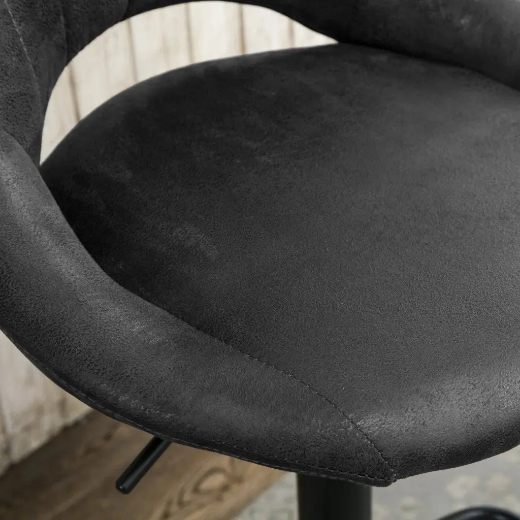 Set of Two 32" Black Faux Leather And Steel Swivel Low Back Adjustable Height Bar Chairs Homeroots Living Room