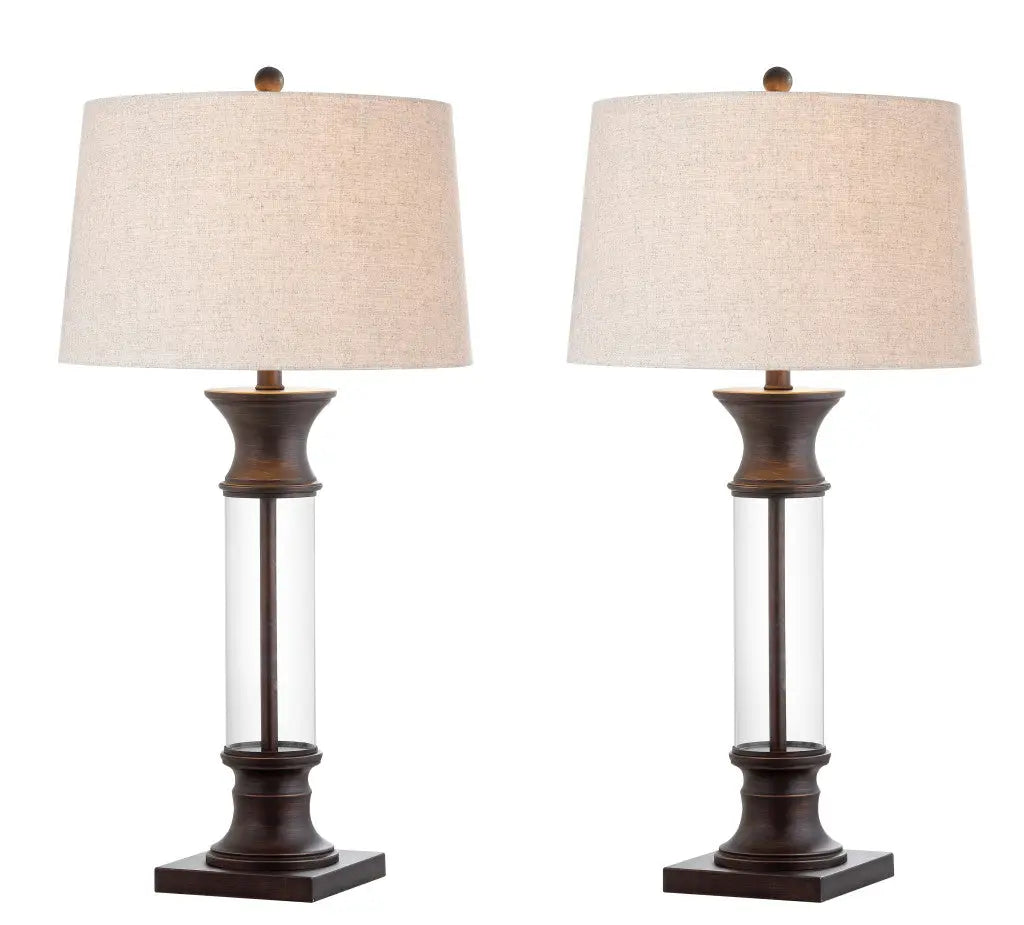 Set of Two 32" Bronze Novelty Table Lamps With Empire Shades Homeroots Lighting