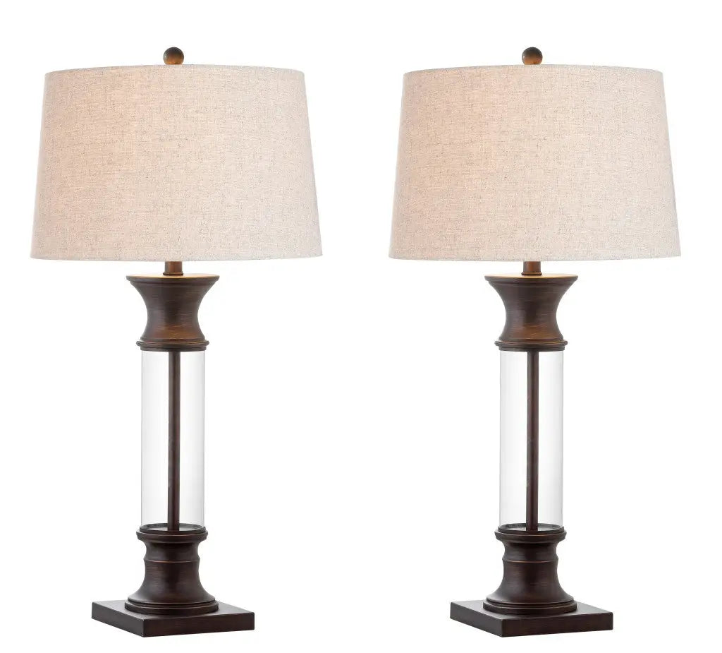 Set of Two 32" Bronze Novelty Table Lamps With Empire Shades Homeroots Lighting