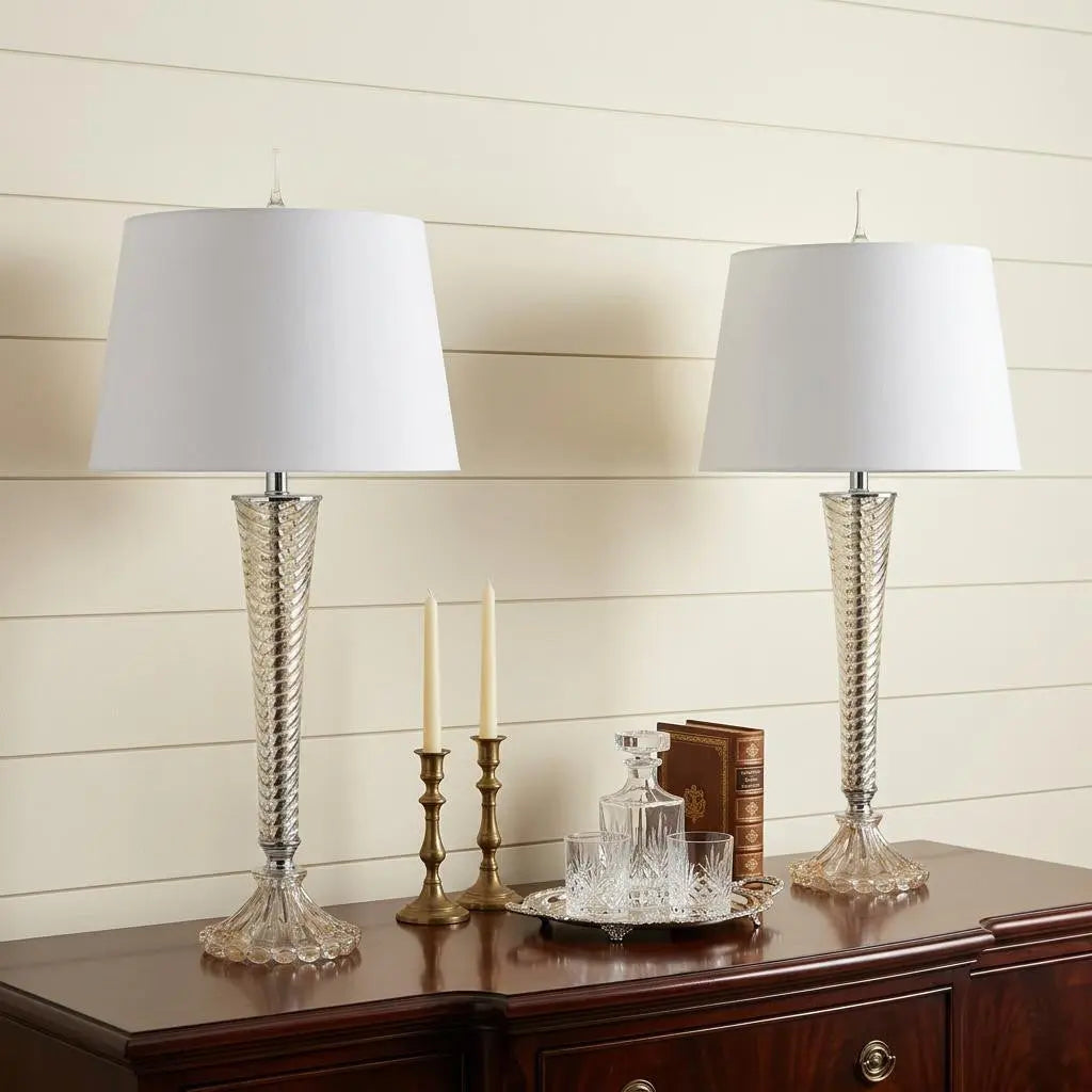 Set of Two 32" Champagne Urn Buffet Lamps With Globe Shades Homeroots Lighting