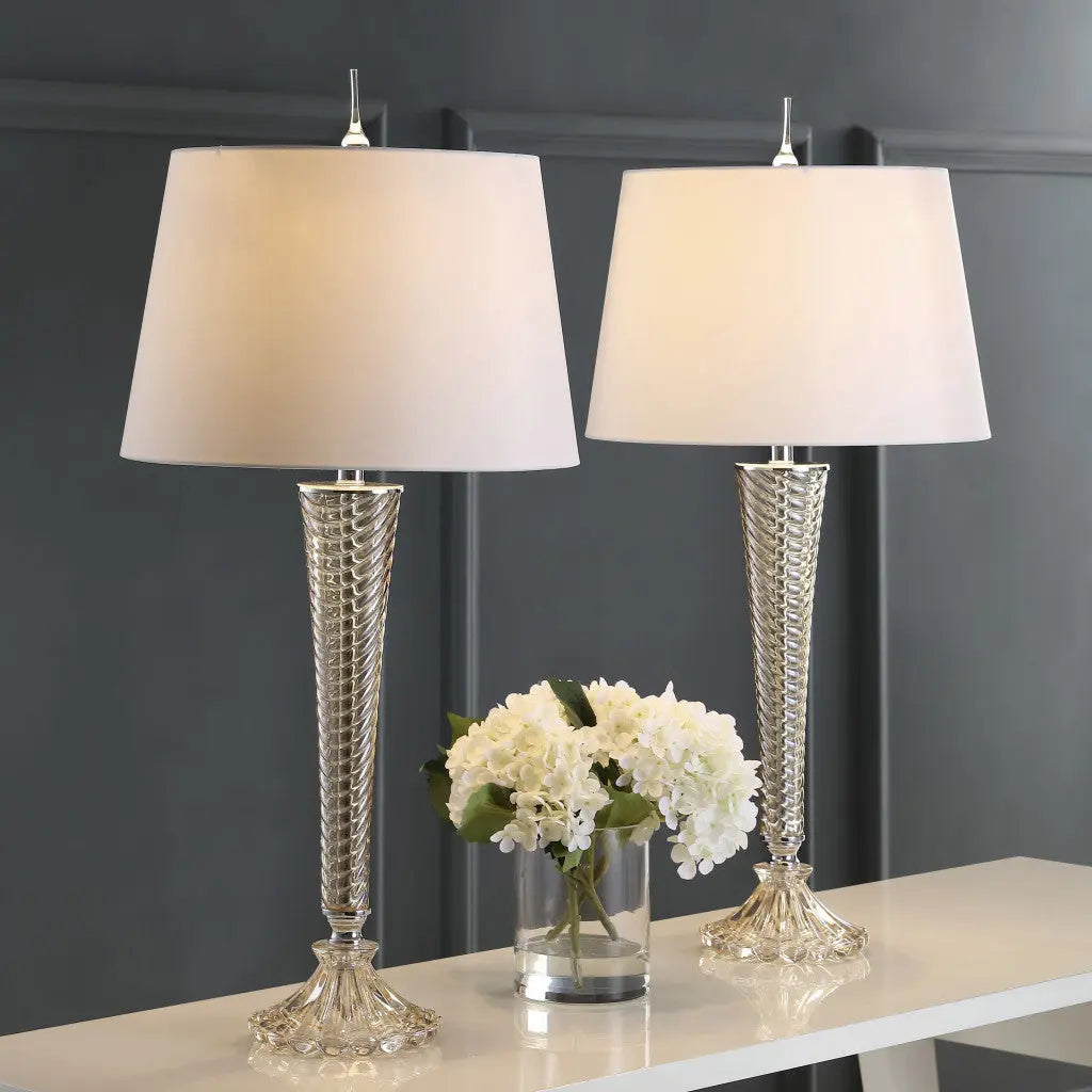 Set of Two 32" Champagne Urn Buffet Lamps With Globe Shades Homeroots Lighting