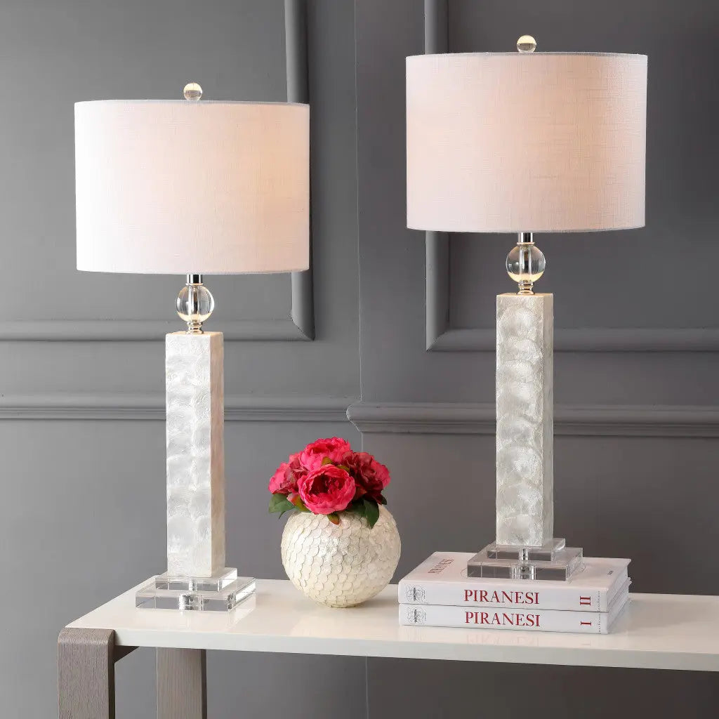 Set of Two 32" Clear Novelty Table Lamps With Drum Shades Homeroots Lighting