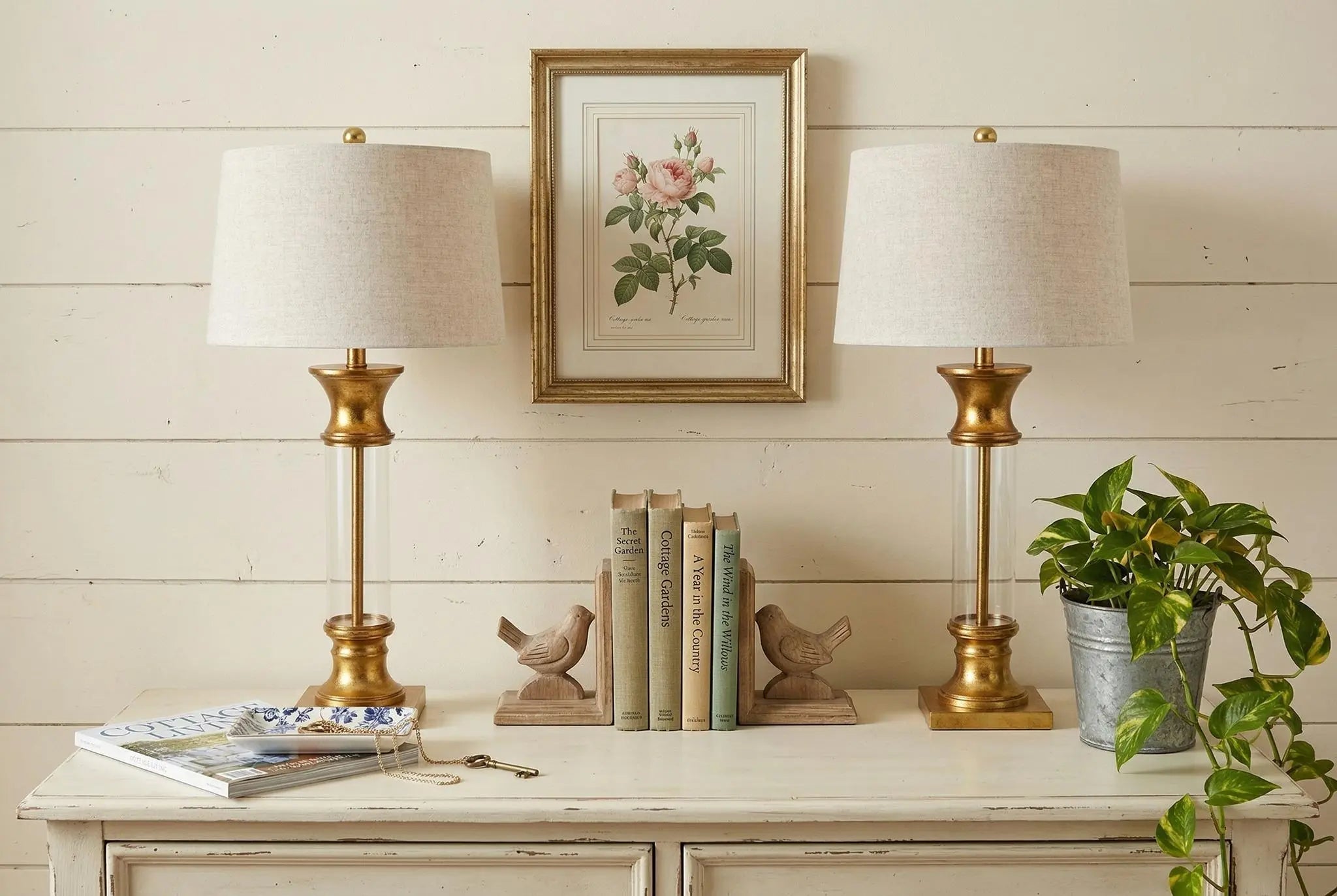Set of Two 32" Gold Novelty Table Lamps With Drum Shades Homeroots Lighting