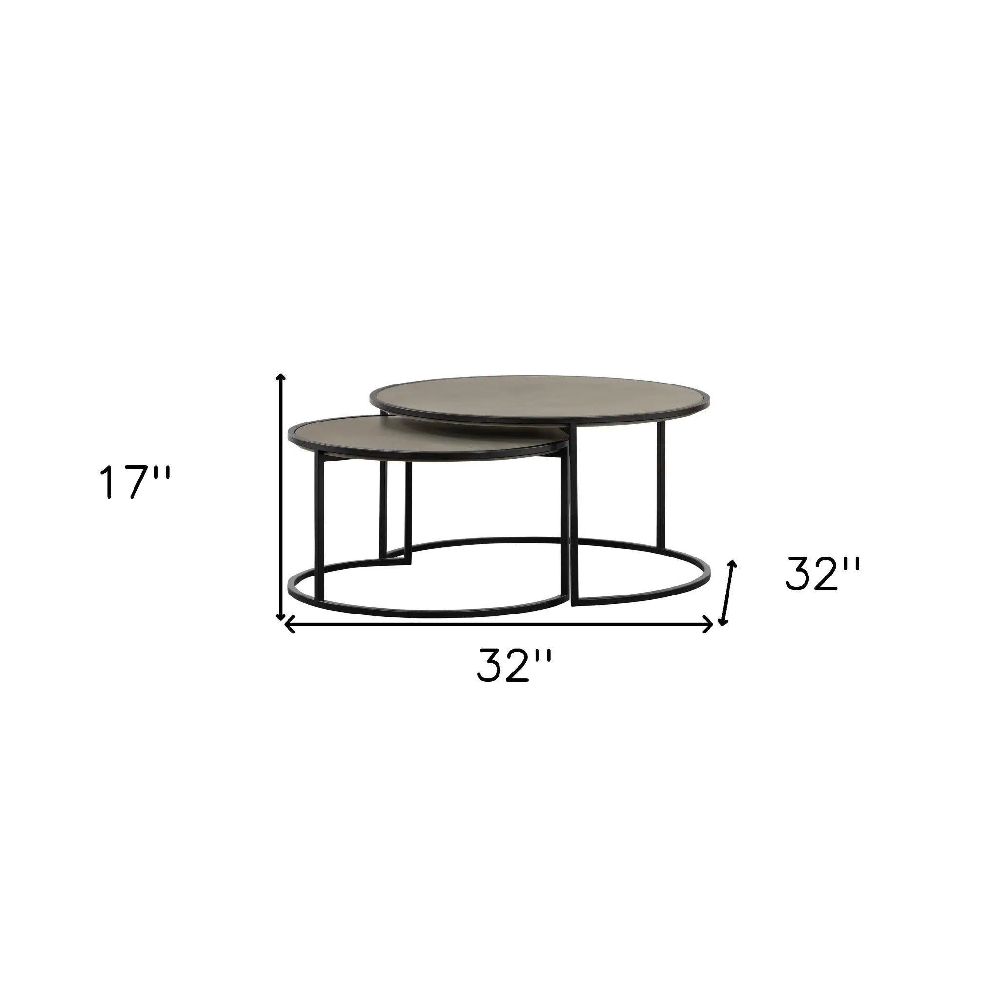 Set of Two 32" Gray And Black Concrete And Metal Round Nested Coffee Tables Homeroots Living Room