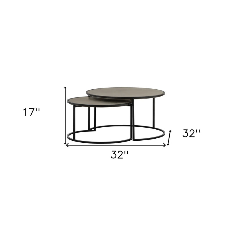 Set of Two 32" Gray And Black Concrete And Metal Round Nested Coffee Tables Homeroots Living Room