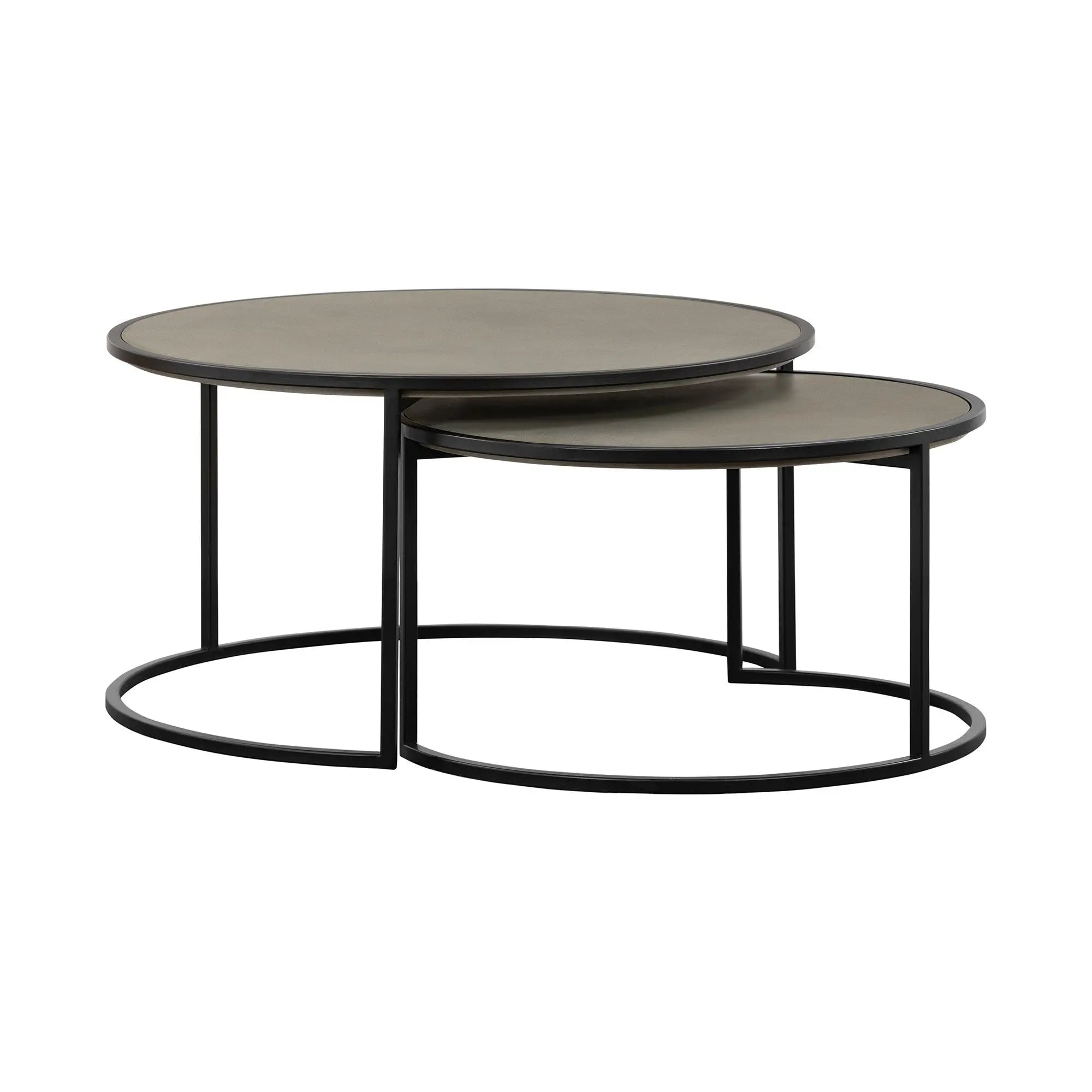 Set of Two 32" Gray And Black Concrete And Metal Round Nested Coffee Tables Homeroots Living Room