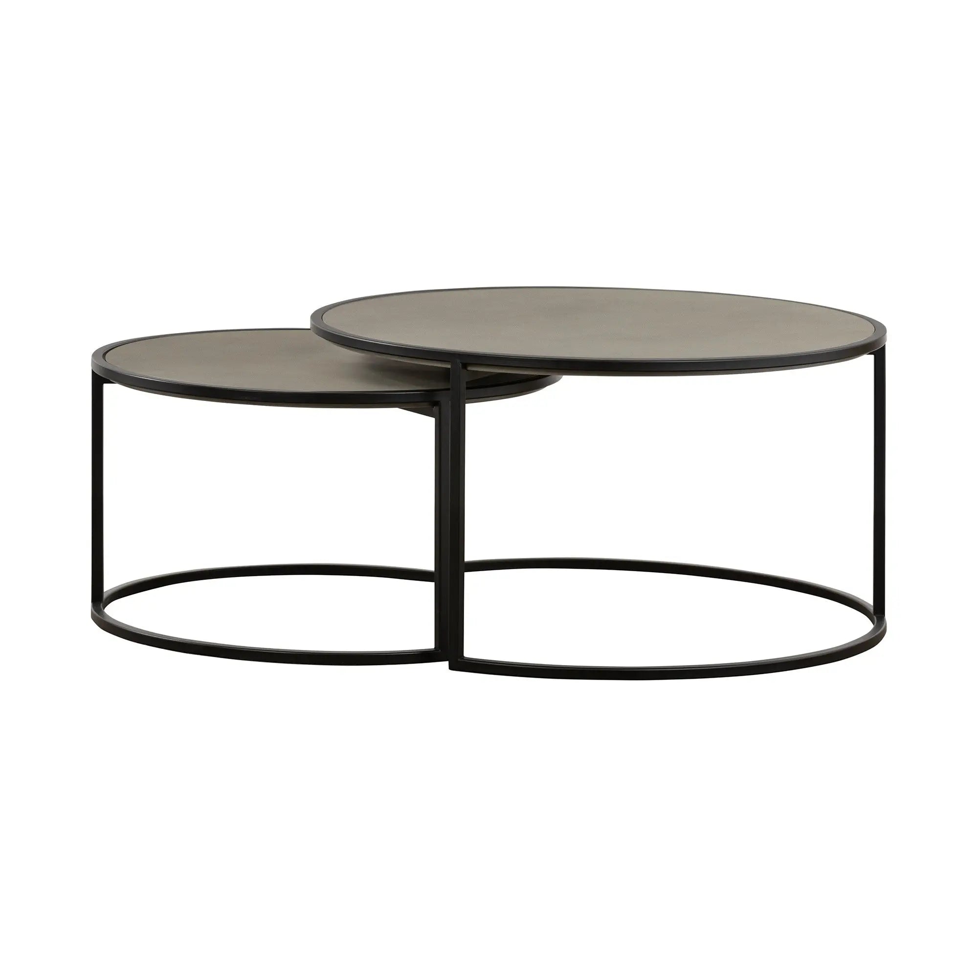 Set of Two 32" Gray And Black Concrete And Metal Round Nested Coffee Tables Homeroots Living Room