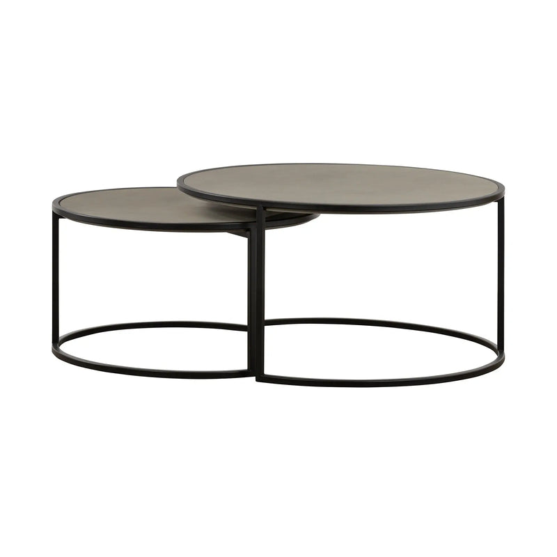 Set of Two 32" Gray And Black Concrete And Metal Round Nested Coffee Tables Homeroots Living Room