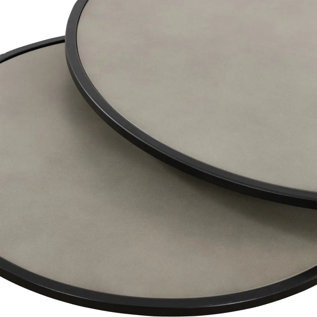 Set of Two 32" Gray And Black Concrete And Metal Round Nested Coffee Tables Homeroots Living Room