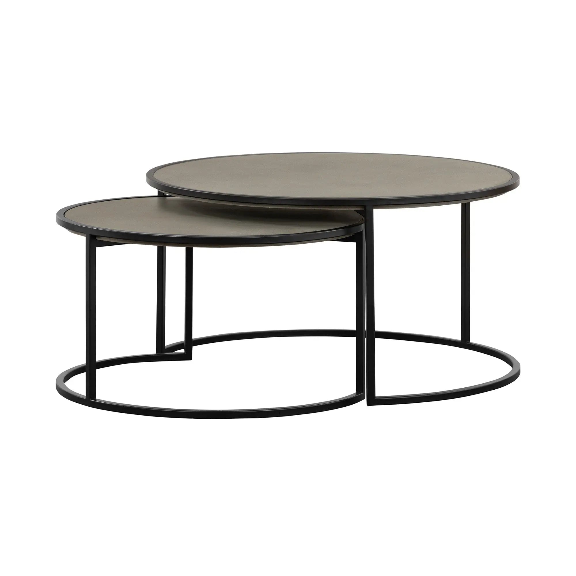 Set of Two 32" Gray And Black Concrete And Metal Round Nested Coffee Tables Homeroots Living Room