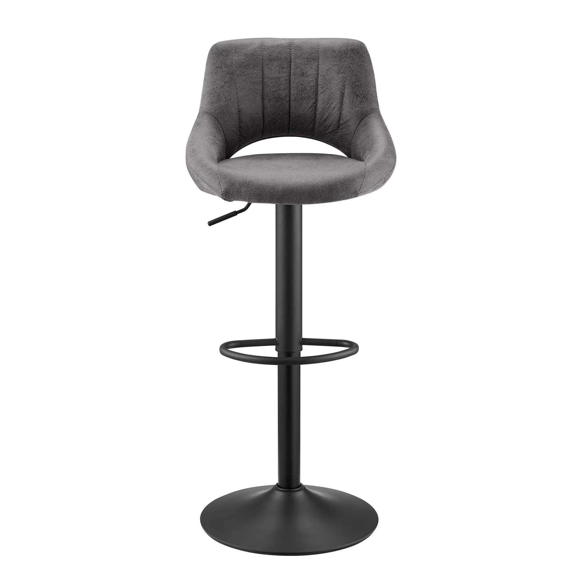 Set of Two 32" Gray And Black Faux Leather And Steel Swivel Low Back Adjustable Height Bar Chairs Homeroots Living Room