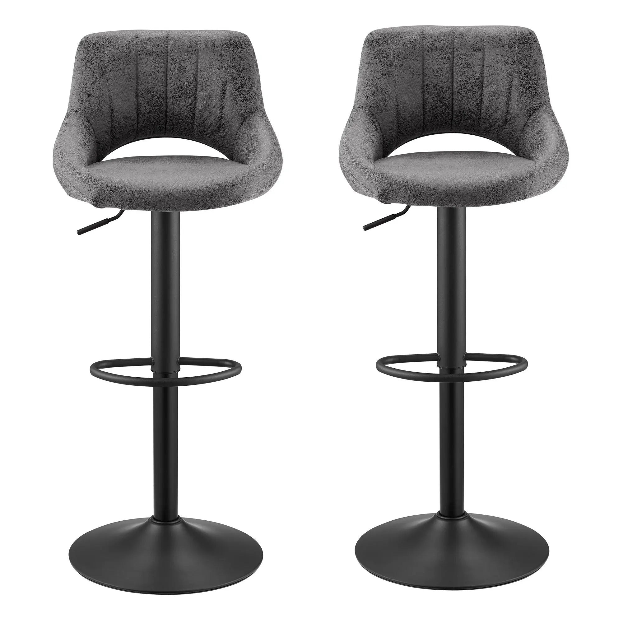 Set of Two 32" Gray And Black Faux Leather And Steel Swivel Low Back Adjustable Height Bar Chairs Homeroots Living Room