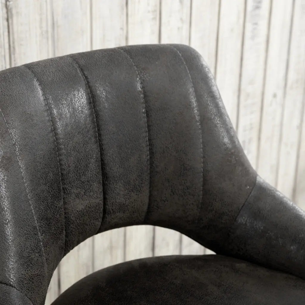 Set of Two 32" Gray And Black Faux Leather And Steel Swivel Low Back Adjustable Height Bar Chairs Homeroots Living Room